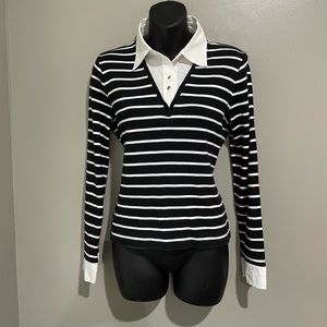 Ralph Lauren Black/White Striped Collared Shirt